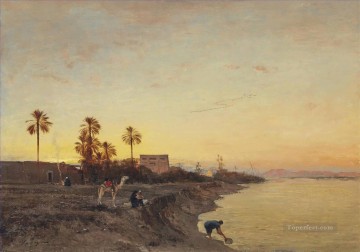  Egipto Obras - A orillas del Nilo Egipto Victor Huguet Orientalista